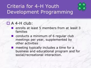 Criteria for 4-H Youth Development Programming