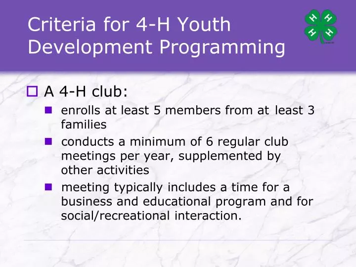criteria for 4 h youth development programming