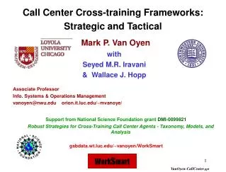 Support from National Science Foundation grant DMI-0099821 Robust Strategies for Cross-Training Call Center Agents - T