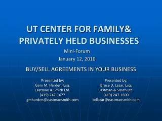 UT CENTER FOR FAMILY&amp; PRIVATELY HELD BUSINESSES