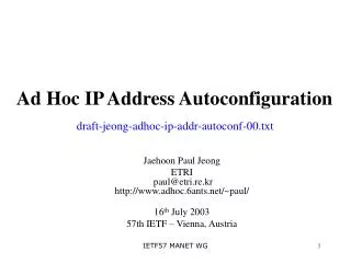 Ad Hoc IP Address Autoconfiguration