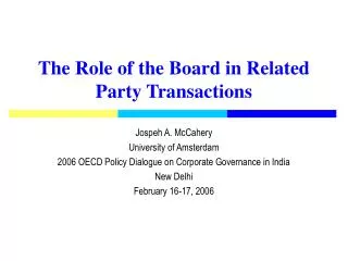 The Role of the Board in Related Party Transactions