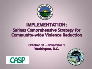 IMPLEMENTATION: Salinas Comprehensive Strategy for Community-wide Violence Reduction October 31 – November 1 Washington,