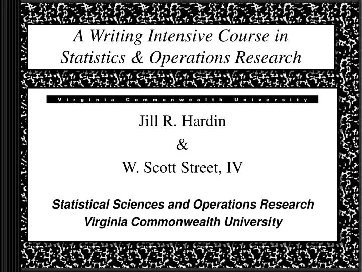 a writing intensive course in statistics operations research