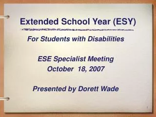 Extended School Year (ESY)