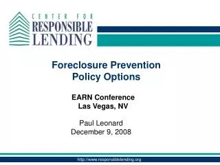 Foreclosure Prevention Policy Options