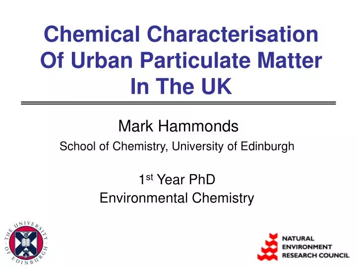 chemical characterisation of urban particulate matter in the uk