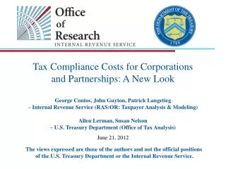 Tax Compliance Costs for Corporations and Partnerships: A New Look