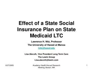 Effect of a State Social Insurance Plan on State Medicaid LTC