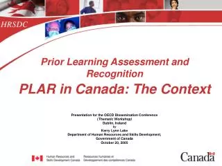 Prior Learning Assessment and Recognition PLAR in Canada: The Context