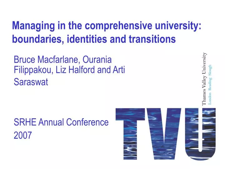 managing in the comprehensive university boundaries identities and transitions