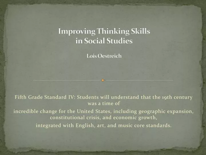 improving thinking skills in social studies lois oestreich