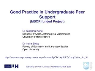 Good Practice in Undergraduate Peer Support ( MSOR funded Project)