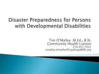 Disaster Preparedness for Persons with Developmental Disabilities
