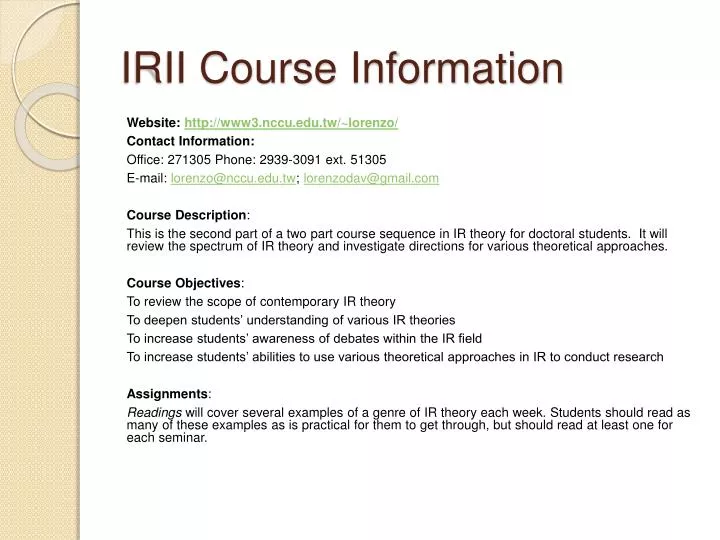 irii course information