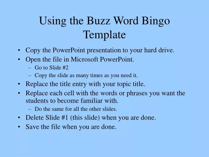 using the buzz word bingo template