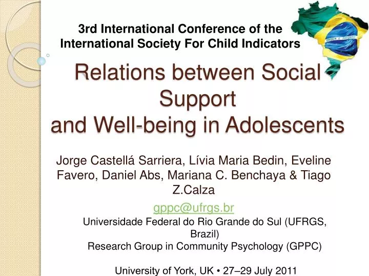 relations between social support and well being in adolescents