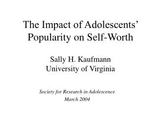 Sally H. Kaufmann University of Virginia