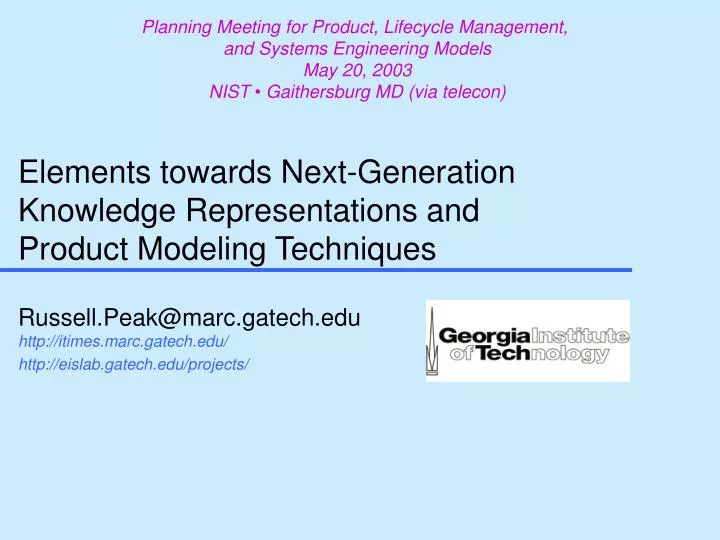 elements towards next generation knowledge representations and product modeling techniques