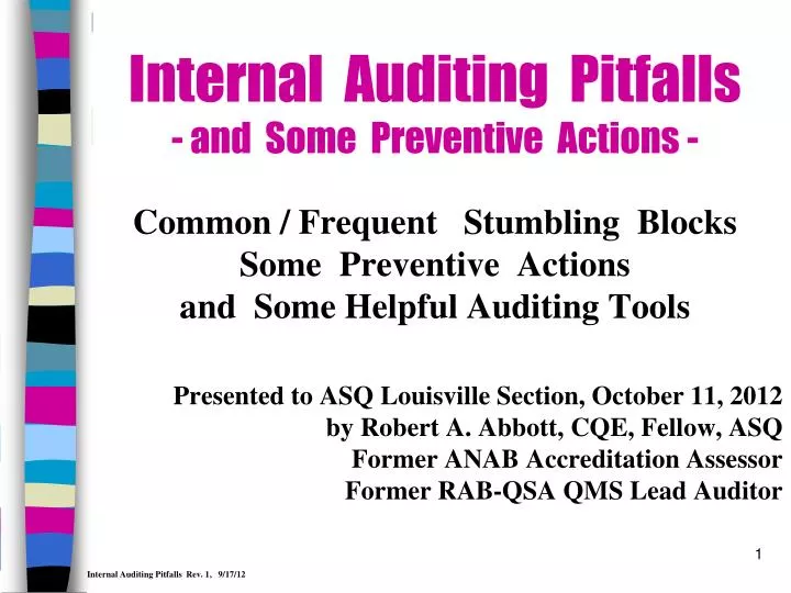 internal auditing pitfalls and some preventive actions