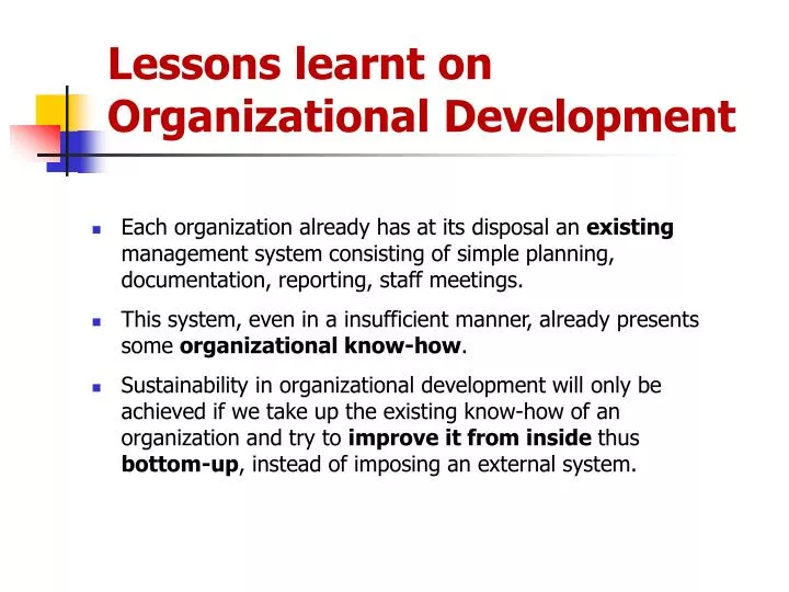 lessons learnt on organizational development