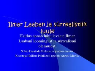 ilmar laaban ja s rrealistlik luule