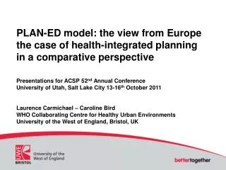 PLAN-ED model: the view from Europe the case of health-integrated planning in a comparative perspective
