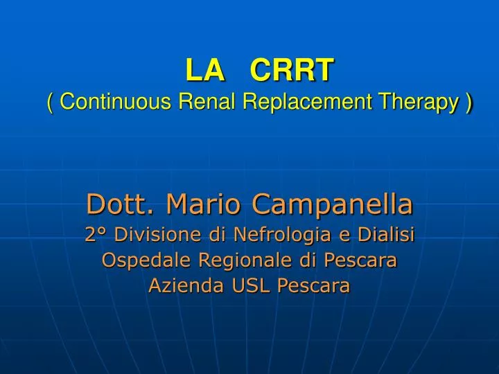 la crrt continuous renal replacement therapy