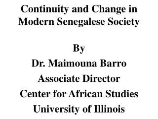 Continuity and Change in Modern Senegalese Society