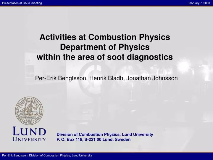 activities at combustion physics department of physics within the area of soot diagnostics