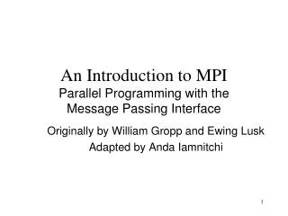An Introduction to MPI Parallel Programming with the Message Passing Interface
