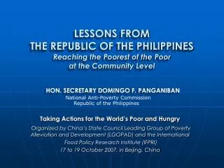 LESSONS FROM THE REPUBLIC OF THE PHILIPPINES Reaching the Poorest of the Poor at the Community Level