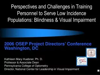 Perspectives and Challenges in Training Personnel to Serve Low Incidence Populations: Blindness &amp; Visual Impairment