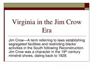 Virginia in the Jim Crow Era