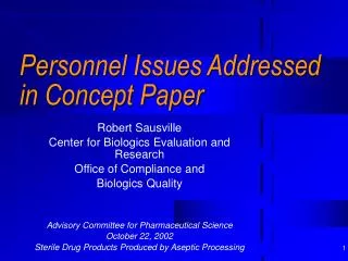 Personnel Issues Addressed in Concept Paper