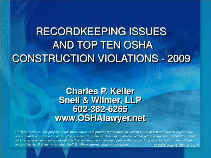 recordkeeping issues and top ten osha construction violations 2009