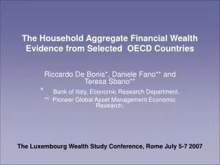 The Household Aggregate Financial Wealth Evidence from Selected OECD Countries