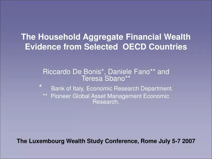 the household aggregate financial wealth evidence from selected oecd countries