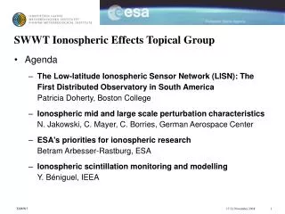 SWWT Ionospheric Effects Topical Group