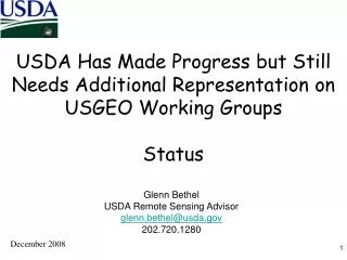 USDA Has Made Progress but Still Needs Additional Representation on USGEO Working Groups Status