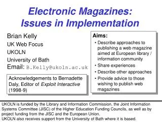 Electronic Magazines: Issues in Implementation