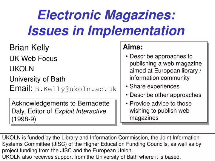 electronic magazines issues in implementation
