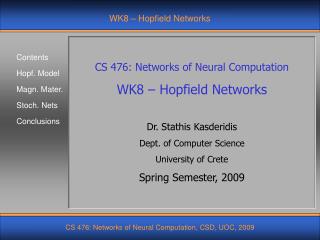 WK8 – Hopfield Networks
