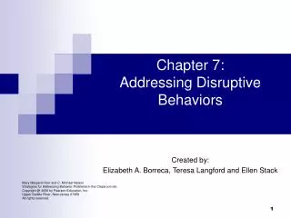 Chapter 7: Addressing Disruptive Behaviors
