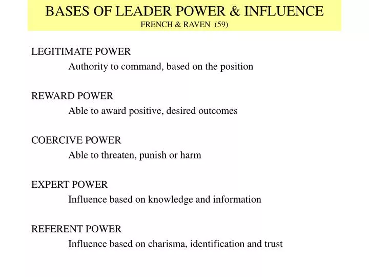 bases of leader power influence french raven 59