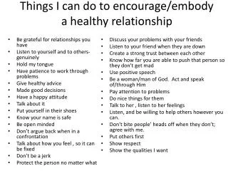 Things I can do to encourage/embody a healthy relationship