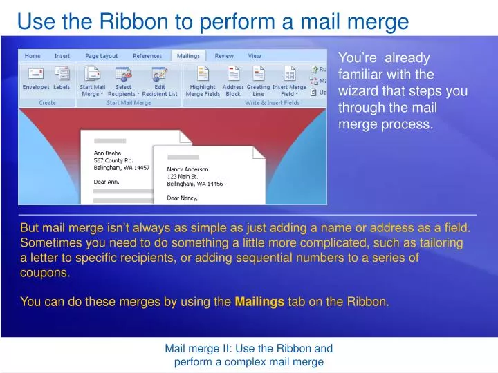 use the ribbon to perform a mail merge
