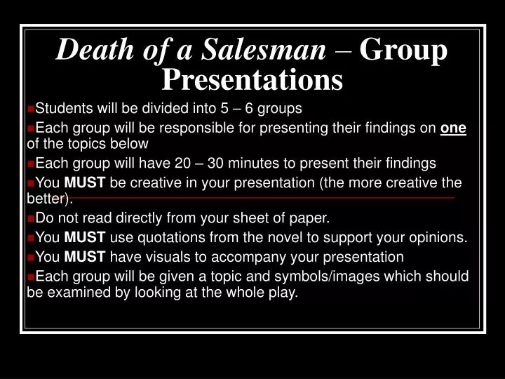 death of a salesman group presentations