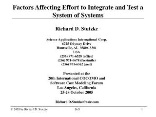 Factors Affecting Effort to Integrate and Test a System of Systems