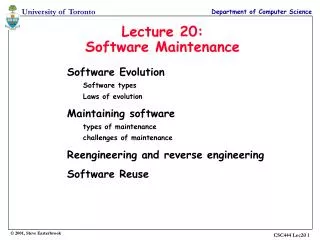 Lecture 20: Software Maintenance